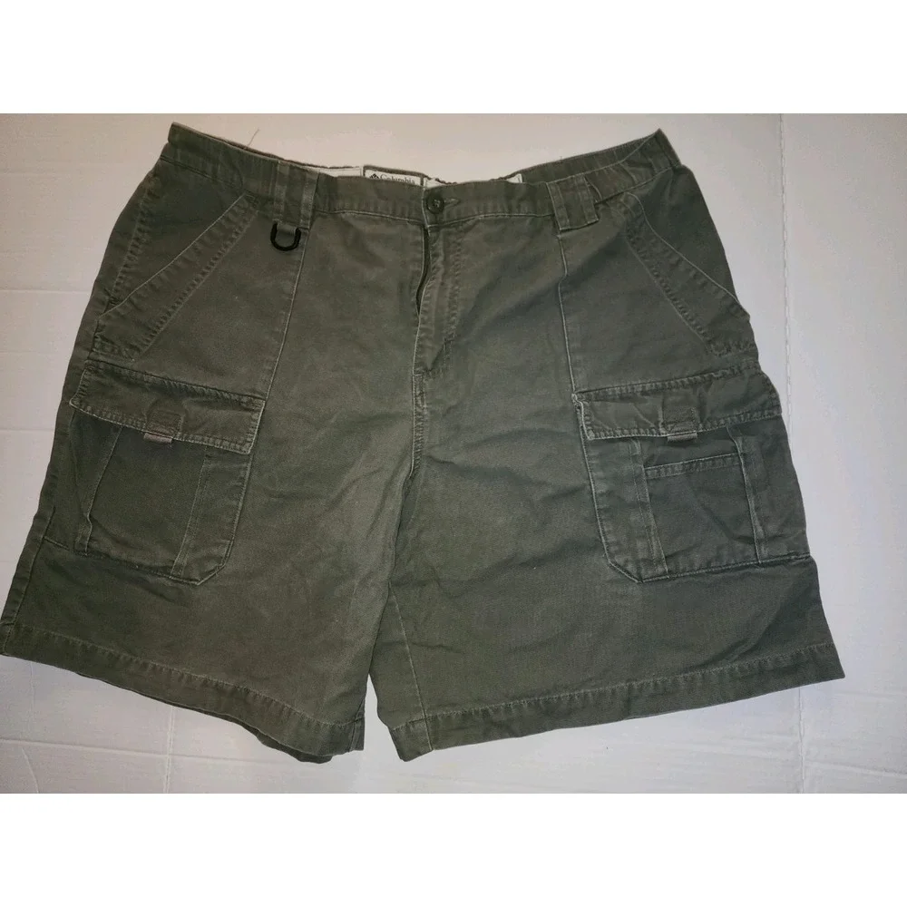 Columbia Canvas Mens Cargo Outdoor Fishing Hiking Green Shorts Size 2XL Stretch